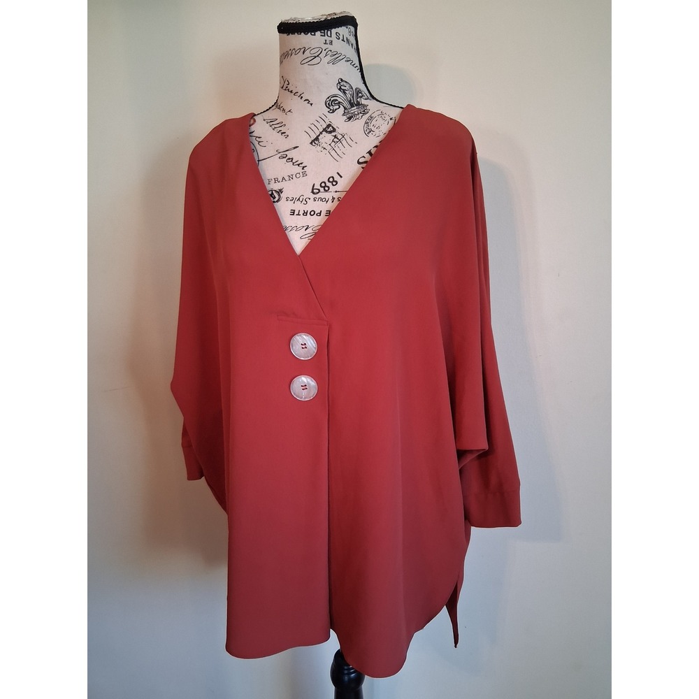 Wallis Burnt Orange V-Neck Oversized Blouse with Large Buttons US 12 UK 16